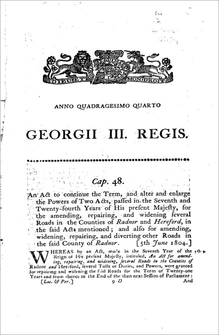 Radnor and Hereford Roads Act 1804