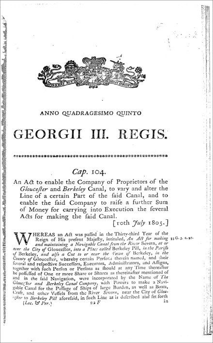 Gloucester and Berkeley Canal Act 1805