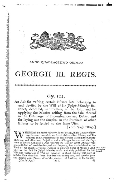 Mawbey's Estate Act 1805