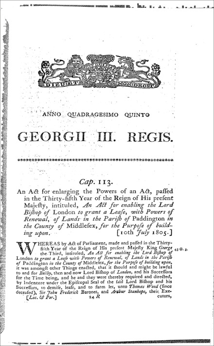 Bishop of London's (Paddington) Estate Act 1805