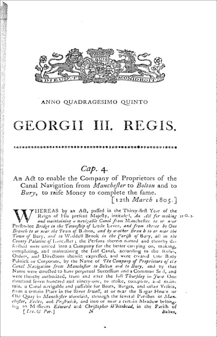 Manchester, Bury and Bolton Canal Act 1805