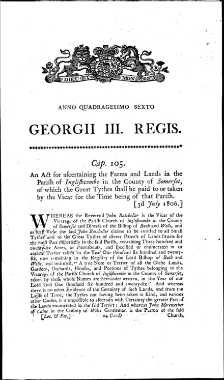 Inglishcombe Tythes Act 1806