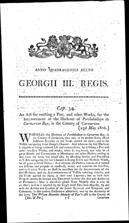 Porthdinlleyn Harbour Act 1806