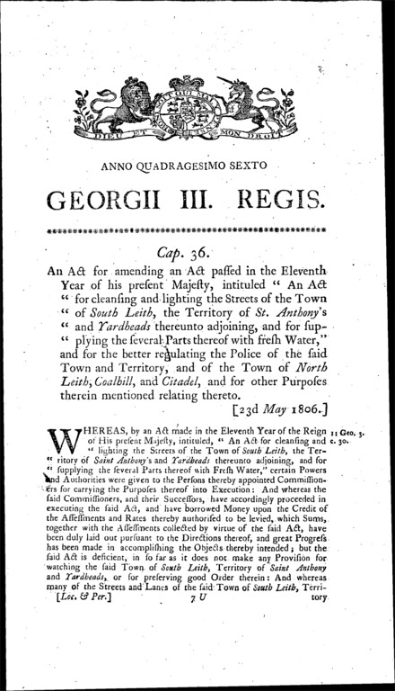 Leith, Coalhill and Citadel Improvement Act 1806
