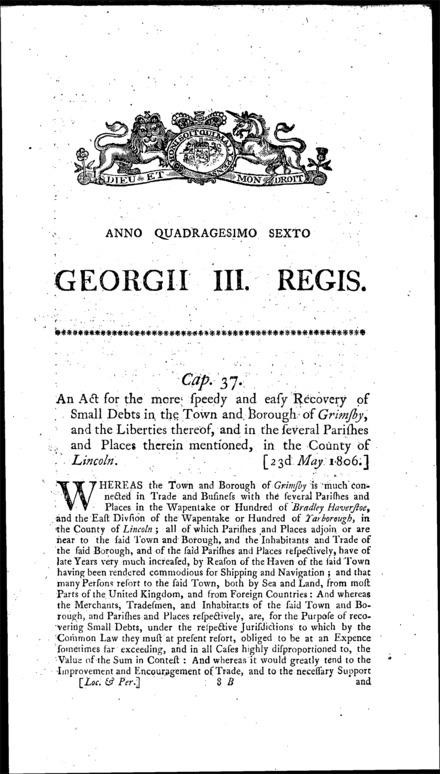 Grimsby Court of Requests Act 1806