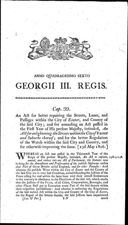 Exeter Improvement Act 1806