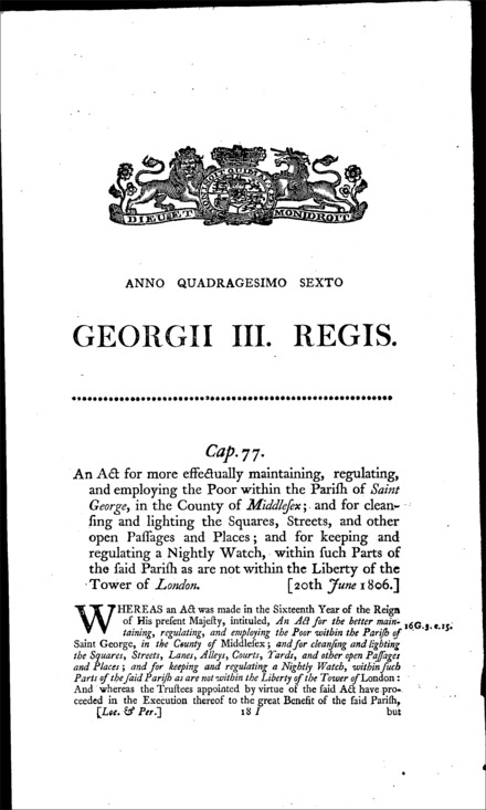 St. George's Parish, Middlesex, Improvement Act 1806