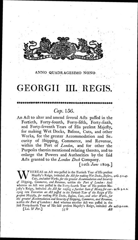 London Dock Company Act 1809