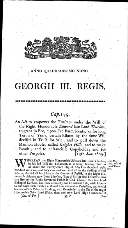 Lord Thurlow's Estate Act 1809