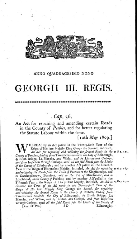 Roads in Peebles Act 1809