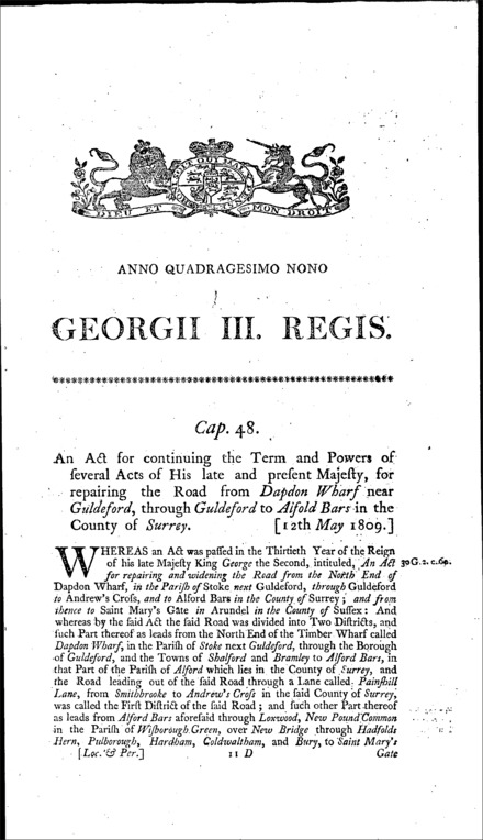 Road through Guildford Act 1809