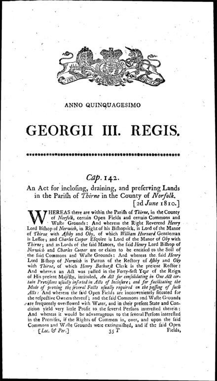 Thurne Inclosure and Drainage Act 1810