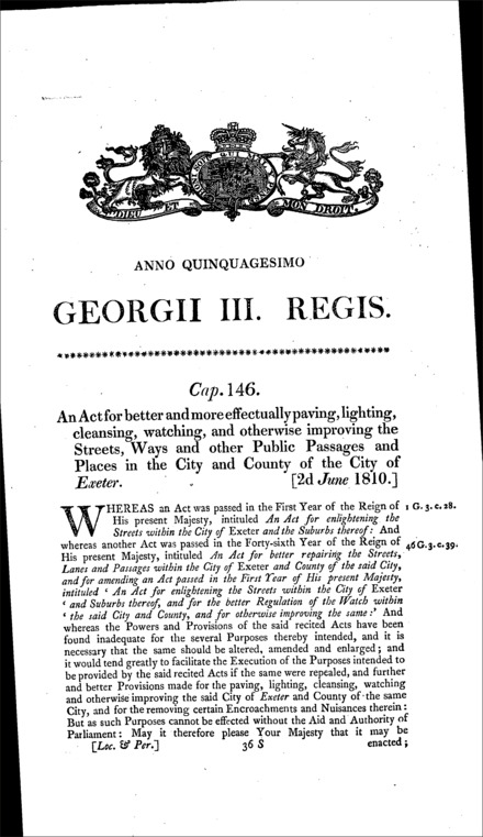 Exeter Improvement Act 1810
