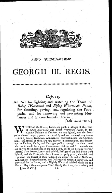 Bishop Wearmouth Improvement Act 1810