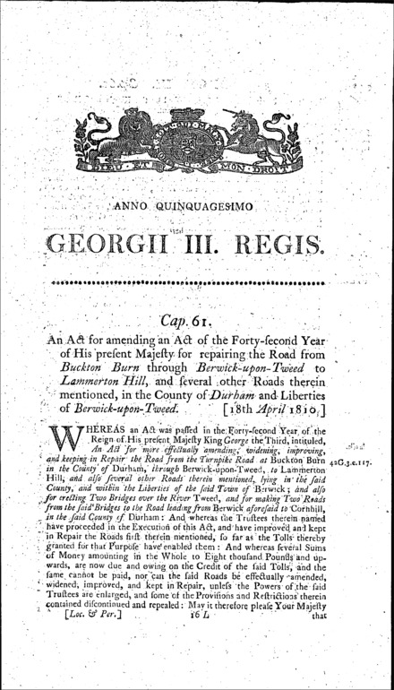 Durham and Berwick-upon-Tweed Roads Act 1810