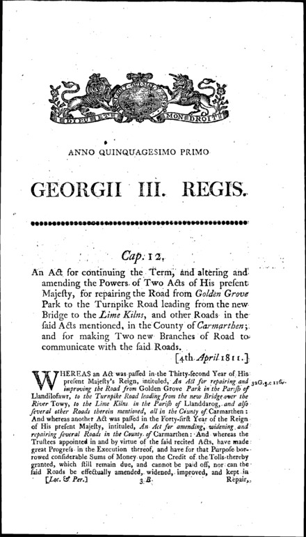 Roads in Carmarthenshire Act 1811