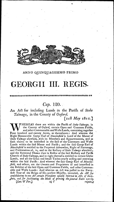 Stoke Talmage Inclosure Act 1811