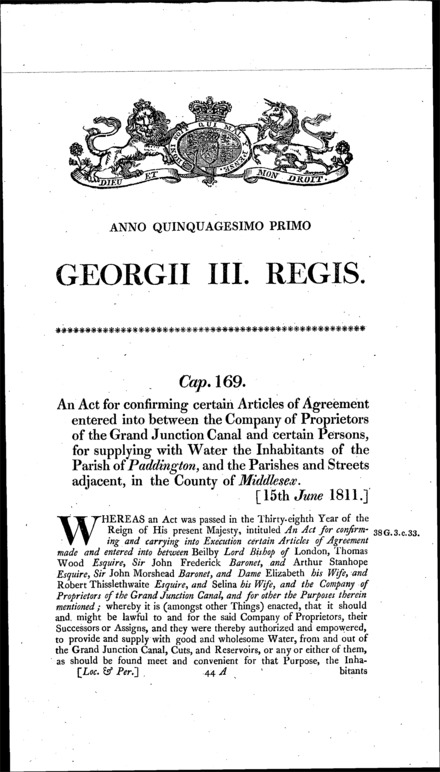 Grand Junction Canal Company and Paddington Water Supply Act 1811