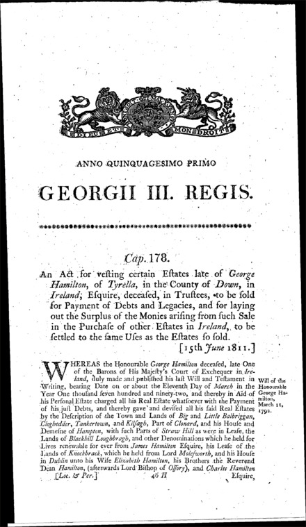Hamilton's Estate Act 1811