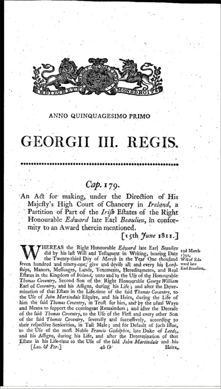 Earl Beaulieu's Estate Act 1811