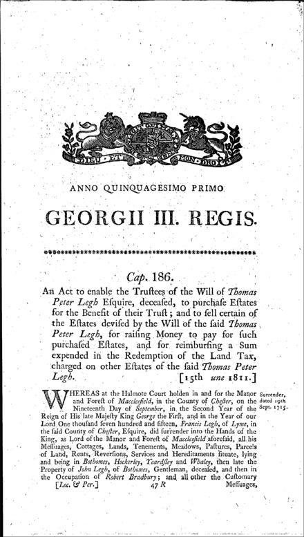 Legh's Estate Act 1811
