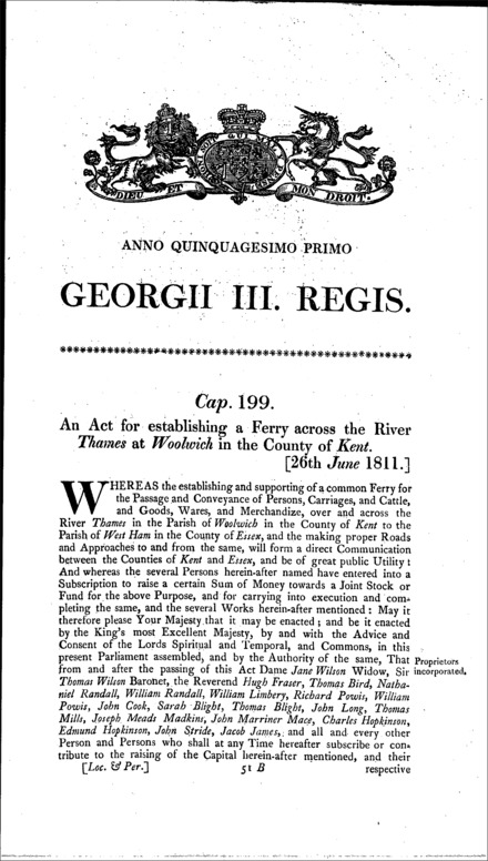 Woolwich Ferry Act 1811