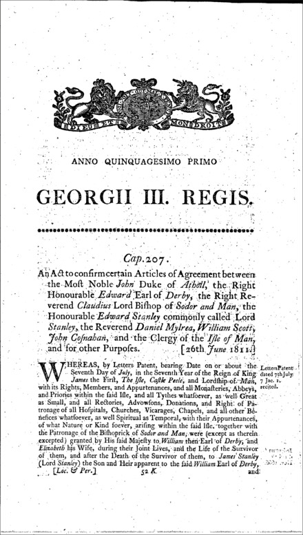 Isle of Man Clergy and others Agreement Confirmation Act 1811