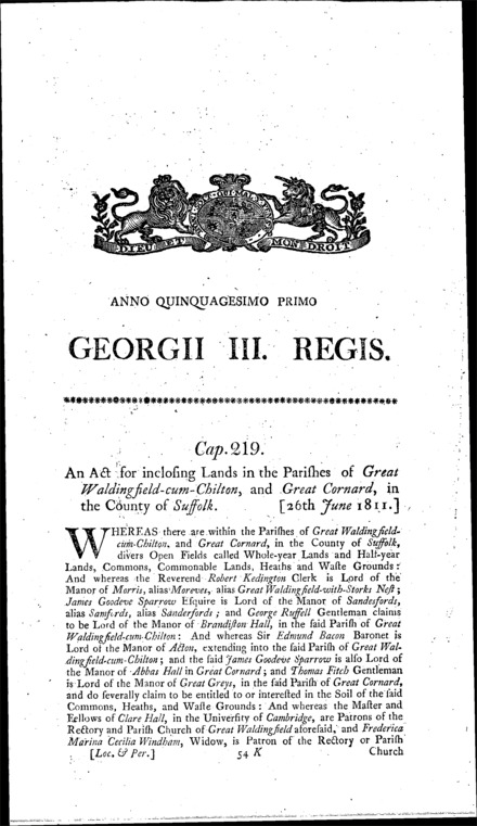 Great Waldingfield-cum-Chilton and Great Cornard Inclosures Act 1811
