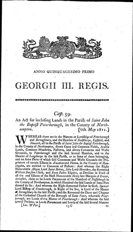 St. John the Baptist Peterborough Inclosure Act 1811