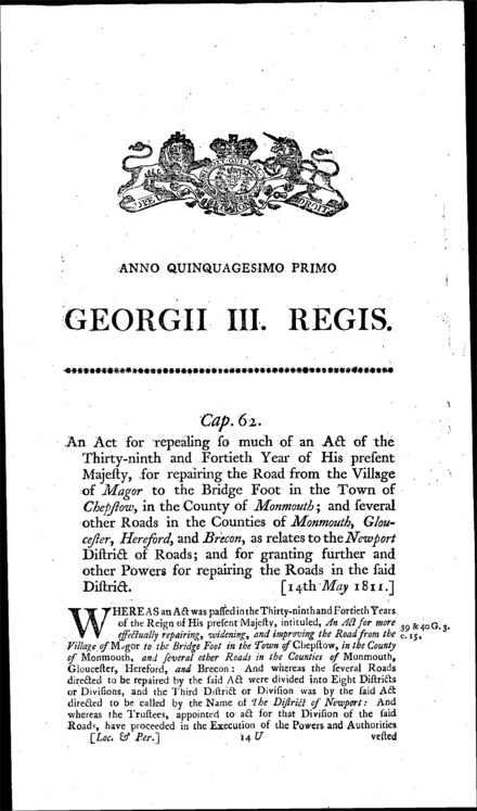 Newport (Monmouthshire) Roads Act 1811