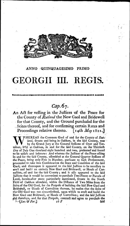 Rutland Gaol and Bridewell Act 1811