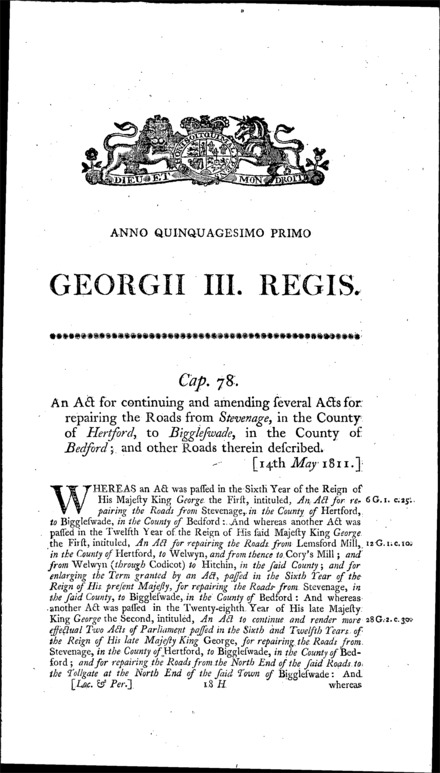 Stevenage and Biggleswade Road Act 1811