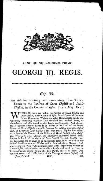 Great and Little Chishill Inclosures Act 1811