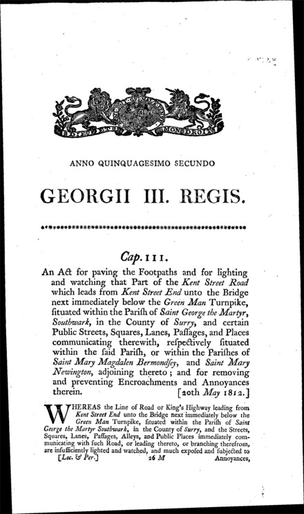 Southwark, Bermondsey and Newington Improvement Act 1812