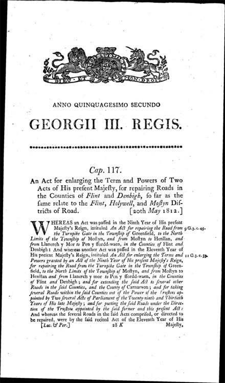 Roads in Flintshire and Denbighshire Act 1812