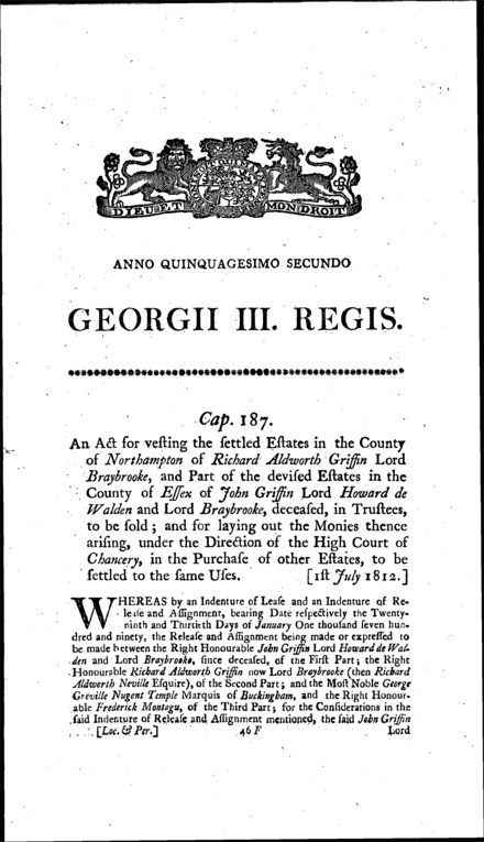 Lord Braybrooke's Estate Act 1812