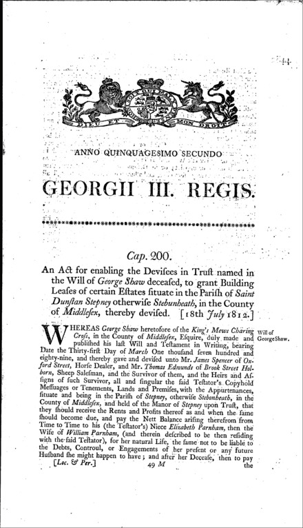 Shaw's Estate Act 1812