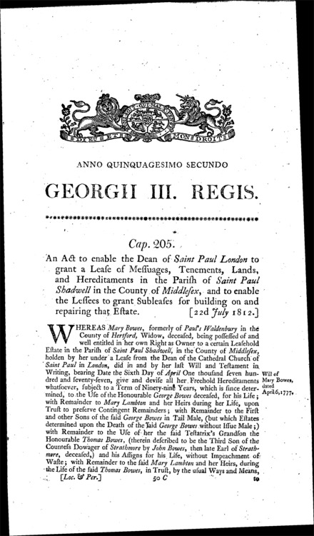 Parish of St. Paul Shadwell Leasing Act 1812