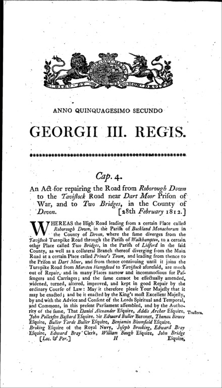 Roborough Down and Dartmoor Road Act 1812