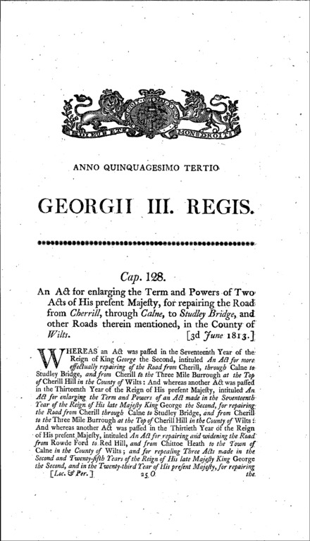 Road to Studley Bridge Act 1813