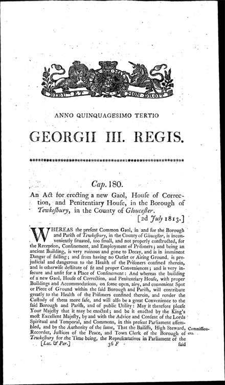 Tewkesbury Gaol Act 1813