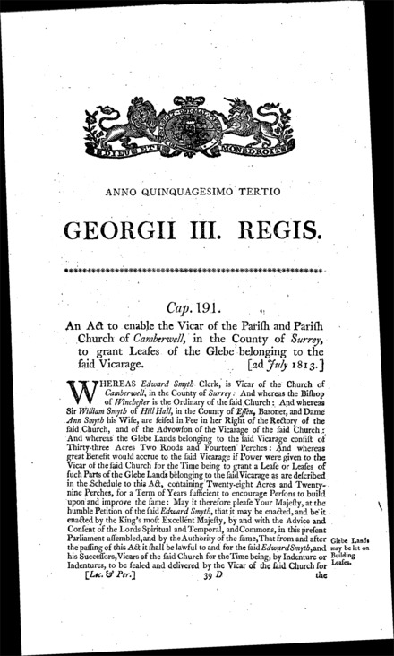 Camberwell Parish and Glebe Lands Act 1813