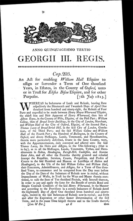 Hall's Estate Act 1813
