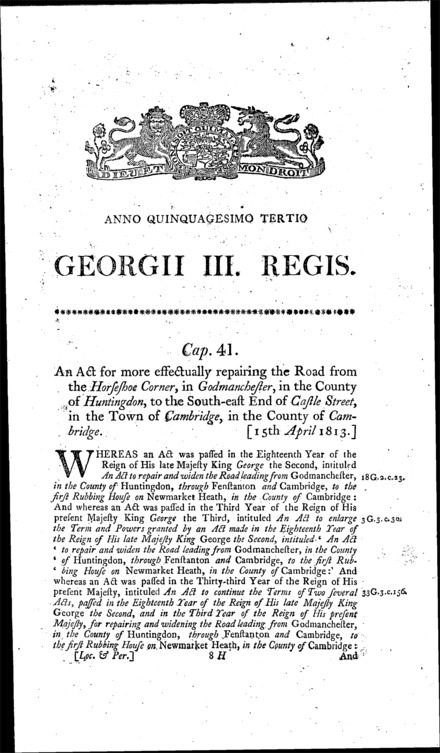 Godmanchester and Cambridge Road Act 1813