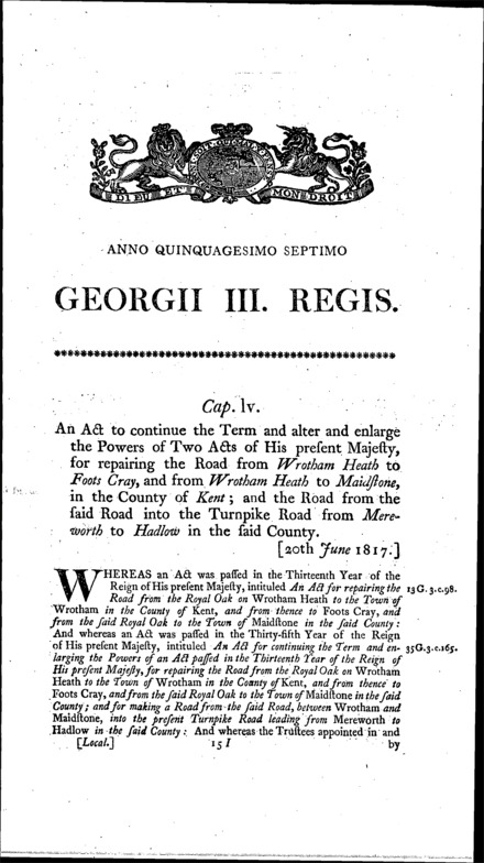 Wrotham Heath Roads Act 1817