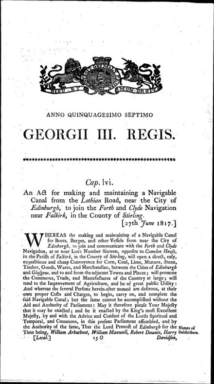 Edinburgh and Glasgow Union Canal Company Act 1817