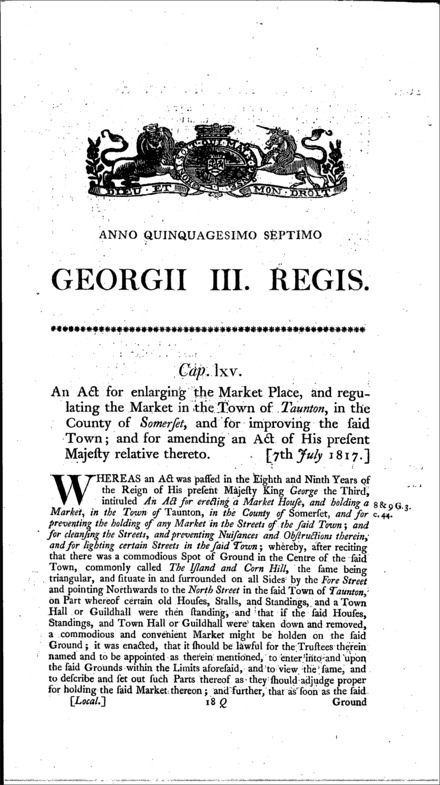 Taunton Market Act 1817
