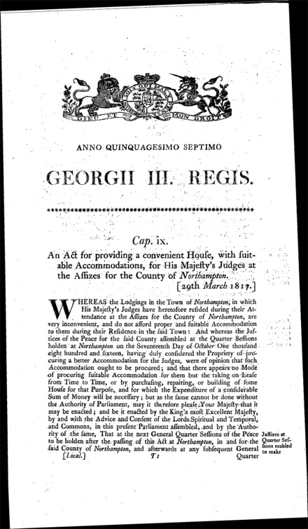 Northampton Judges' Accommodations Act 1817