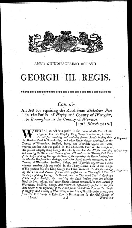 Hagley and Birmingham Road Act 1818