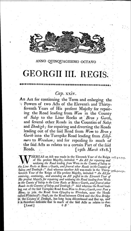 Wem and Bron-y-Garth Roads Act 1818